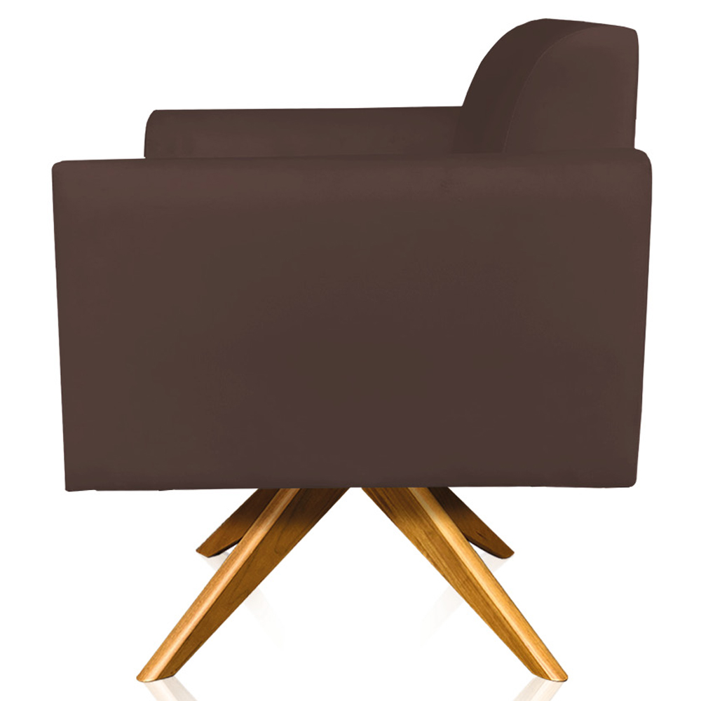 Kit 02 Poltronas Decorativas Isabella Base Giratória Madeira Suede Marrom G19 - Gran Belo