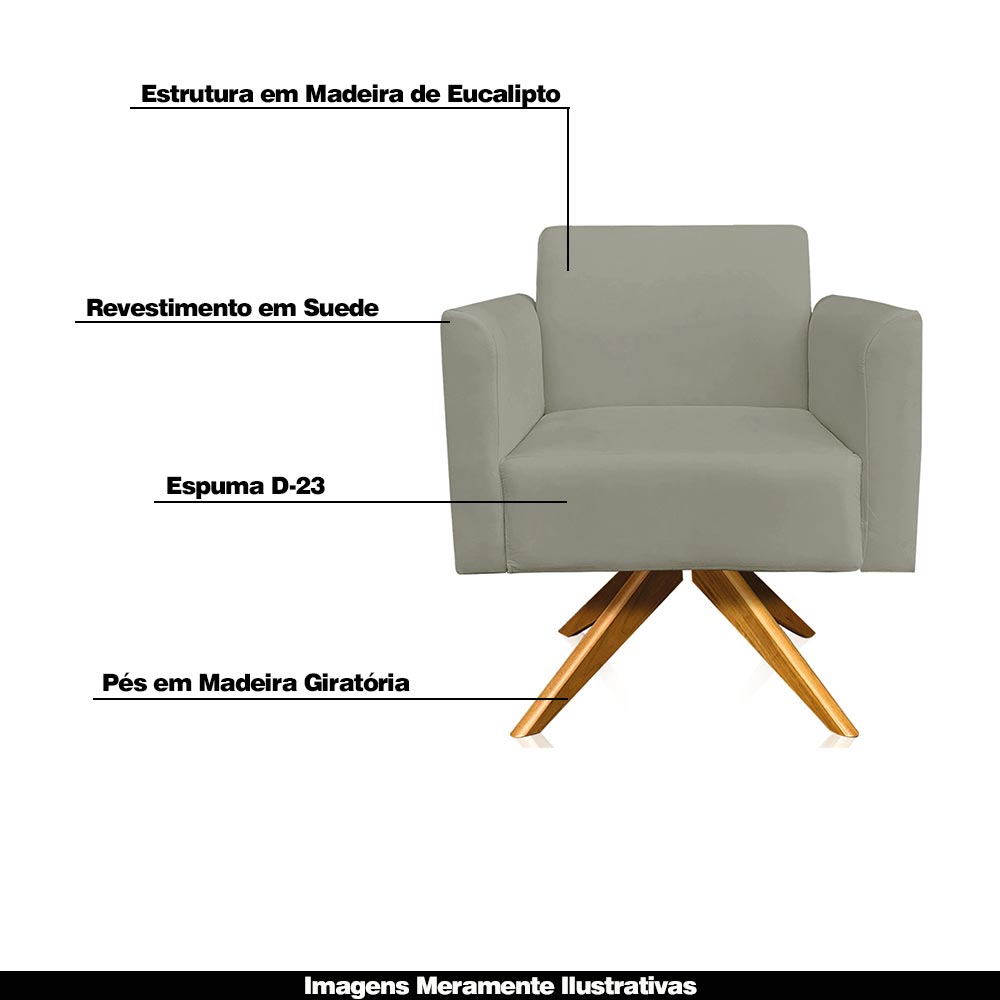 Kit 02 Poltronas Decorativas Isabella Base Giratória Madeira Suede Nude G19 - Gran Belo