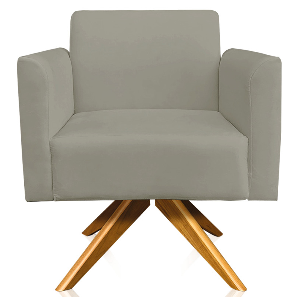 Kit 02 Poltronas Decorativas Isabella Base Giratória Madeira Suede Nude G19 - Gran Belo