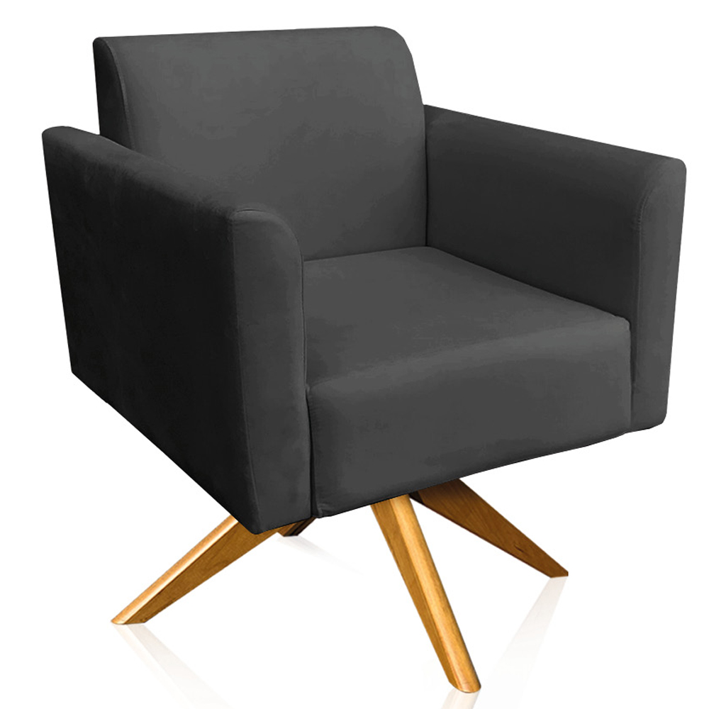 Kit 02 Poltronas Decorativas Isabella Base Giratória Madeira Suede Preto G19 - Gran Belo