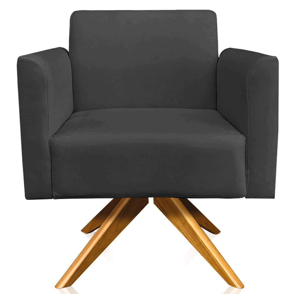 Kit 02 Poltronas Decorativas Isabella Base Giratória Madeira Suede Preto G19 - Gran Belo
