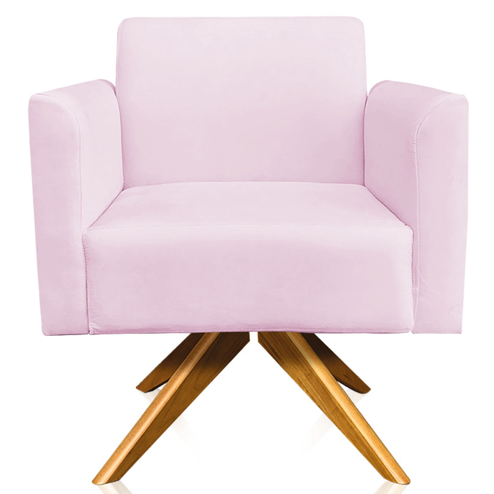 Kit 02 Poltronas Decorativas Isabella Base Giratória Madeira Suede Rosa Bebê G19 - Gran Belo