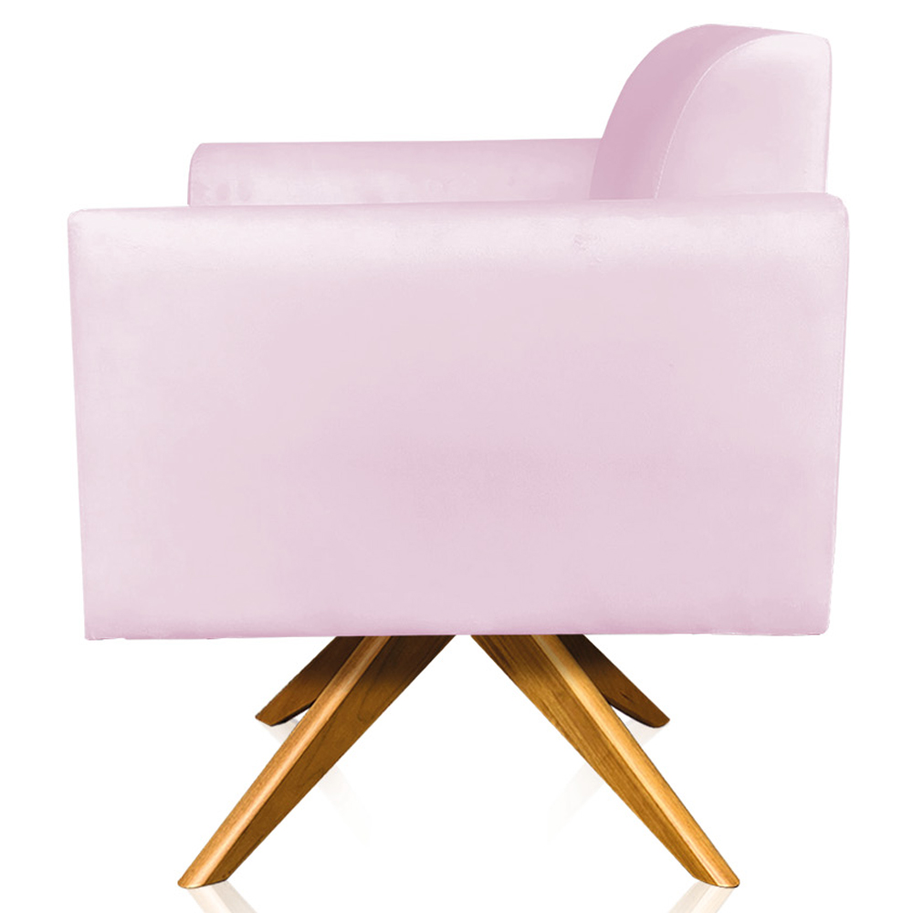 Kit 02 Poltronas Decorativas Isabella Base Giratória Madeira Suede Rosa Bebê G19 - Gran Belo