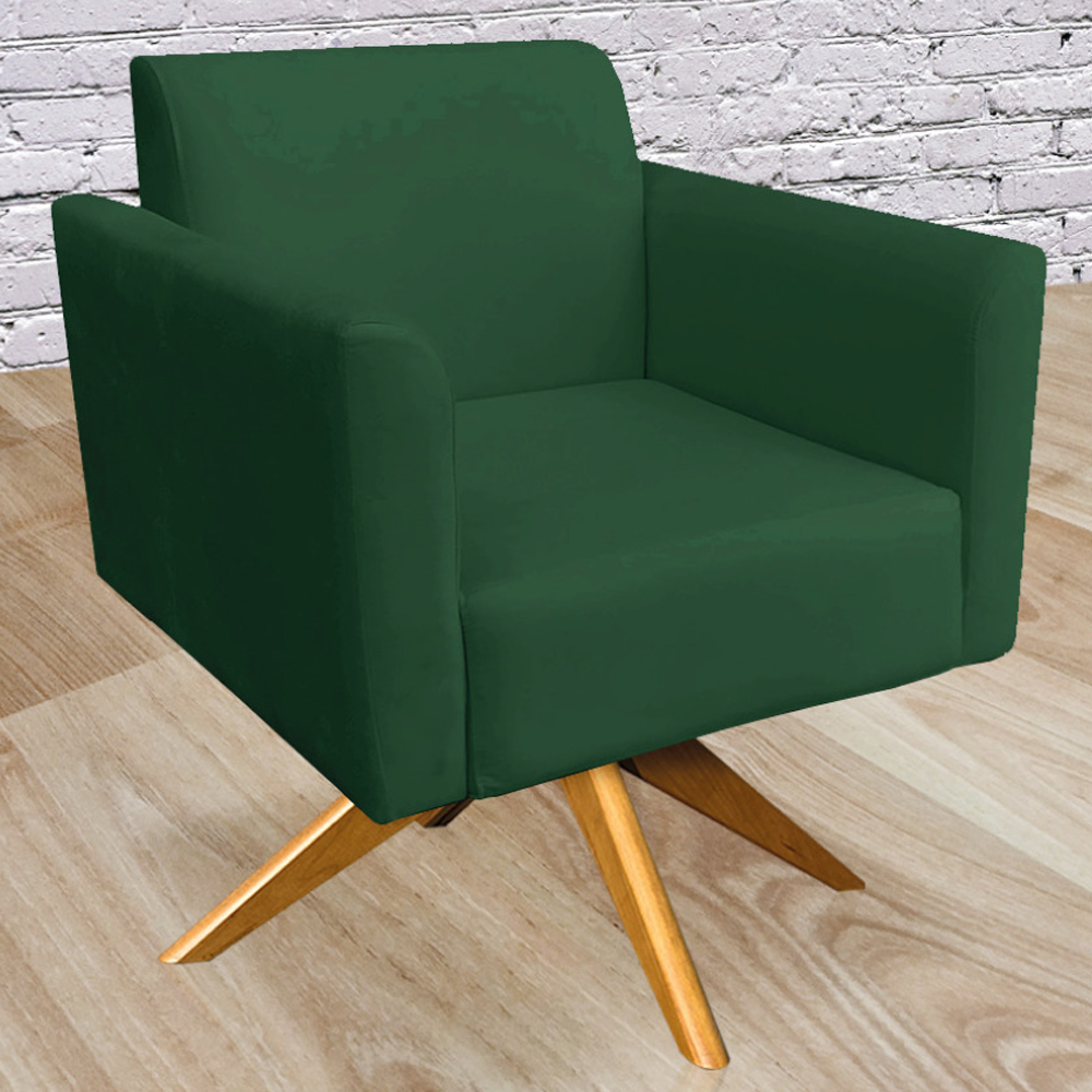 Kit 02 Poltronas Decorativas Isabella Base Giratória Madeira Suede Verde G19 - Gran Belo