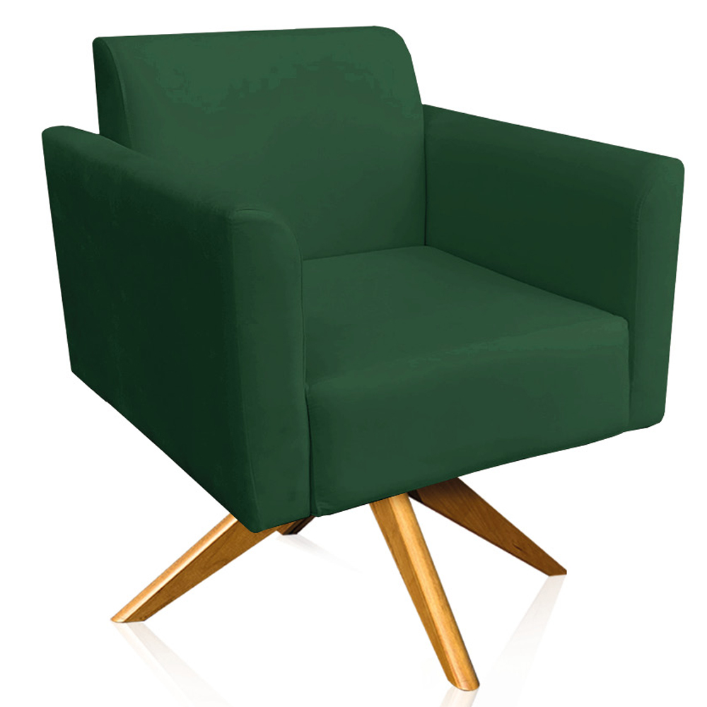 Kit 02 Poltronas Decorativas Isabella Base Giratória Madeira Suede Verde G19 - Gran Belo