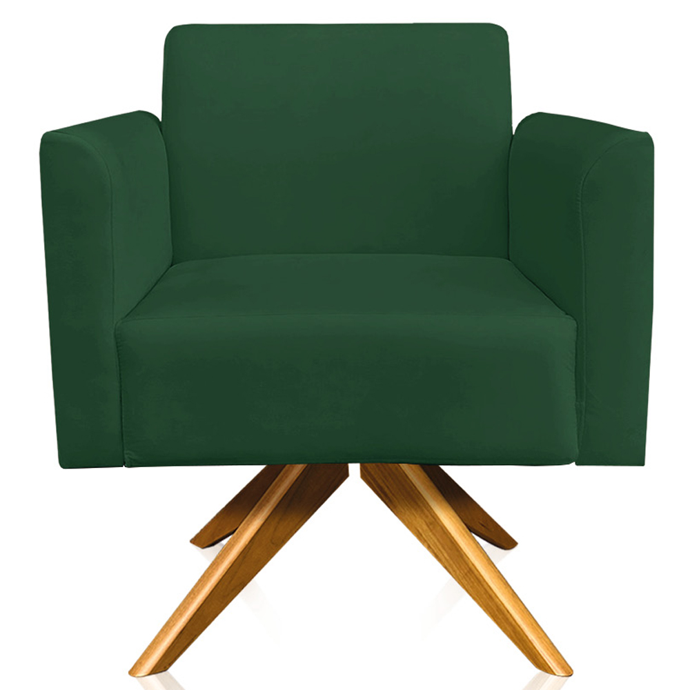 Kit 02 Poltronas Decorativas Isabella Base Giratória Madeira Suede Verde G19 - Gran Belo