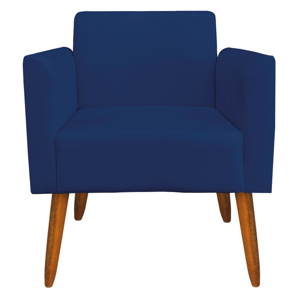 Kit 02 Poltronas Decorativas Isabella Pés Palito Madeira Suede Azul Marinho G19 - Gran Belo