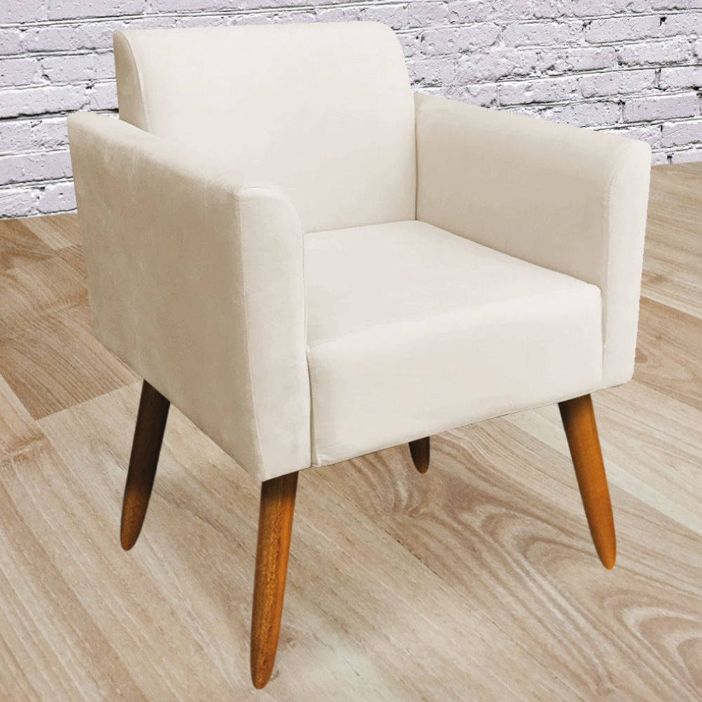 Kit 02 Poltronas Decorativas Isabella Pés Palito Madeira Suede Bege G19 - Gran Belo
