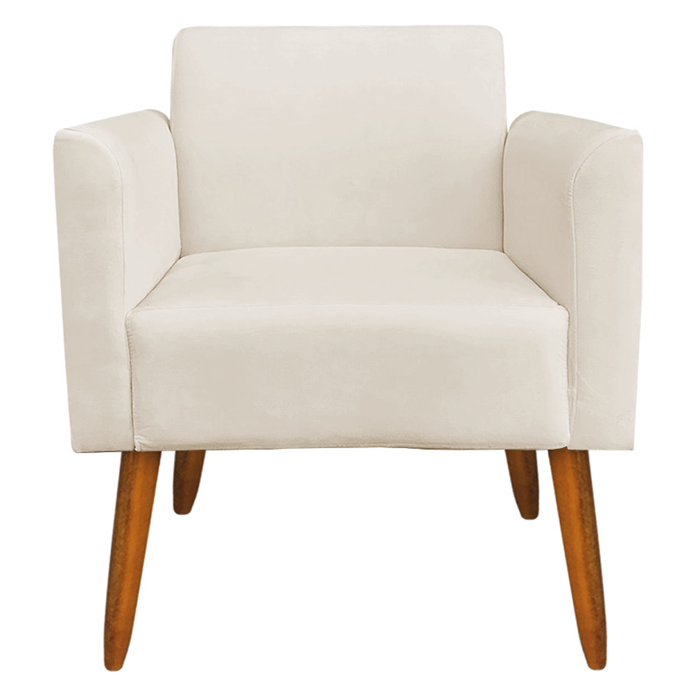 Kit 02 Poltronas Decorativas Isabella Pés Palito Madeira Suede Bege G19 - Gran Belo