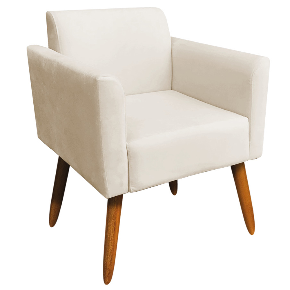 Kit 02 Poltronas Decorativas Isabella Pés Palito Madeira Suede Bege G19 - Gran Belo