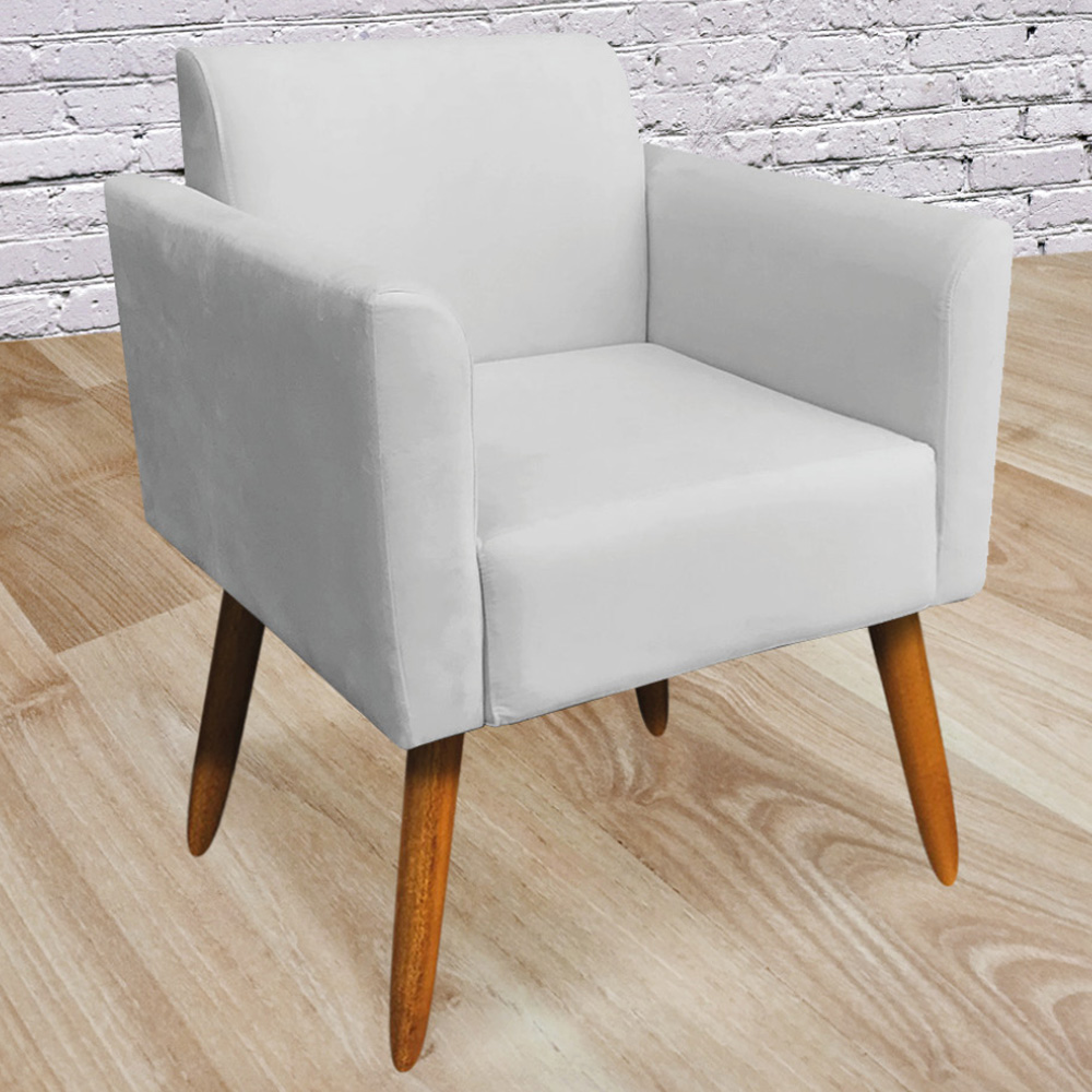 Kit 02 Poltronas Decorativas Isabella Pés Palito Madeira Suede Cinza G19 - Gran Belo