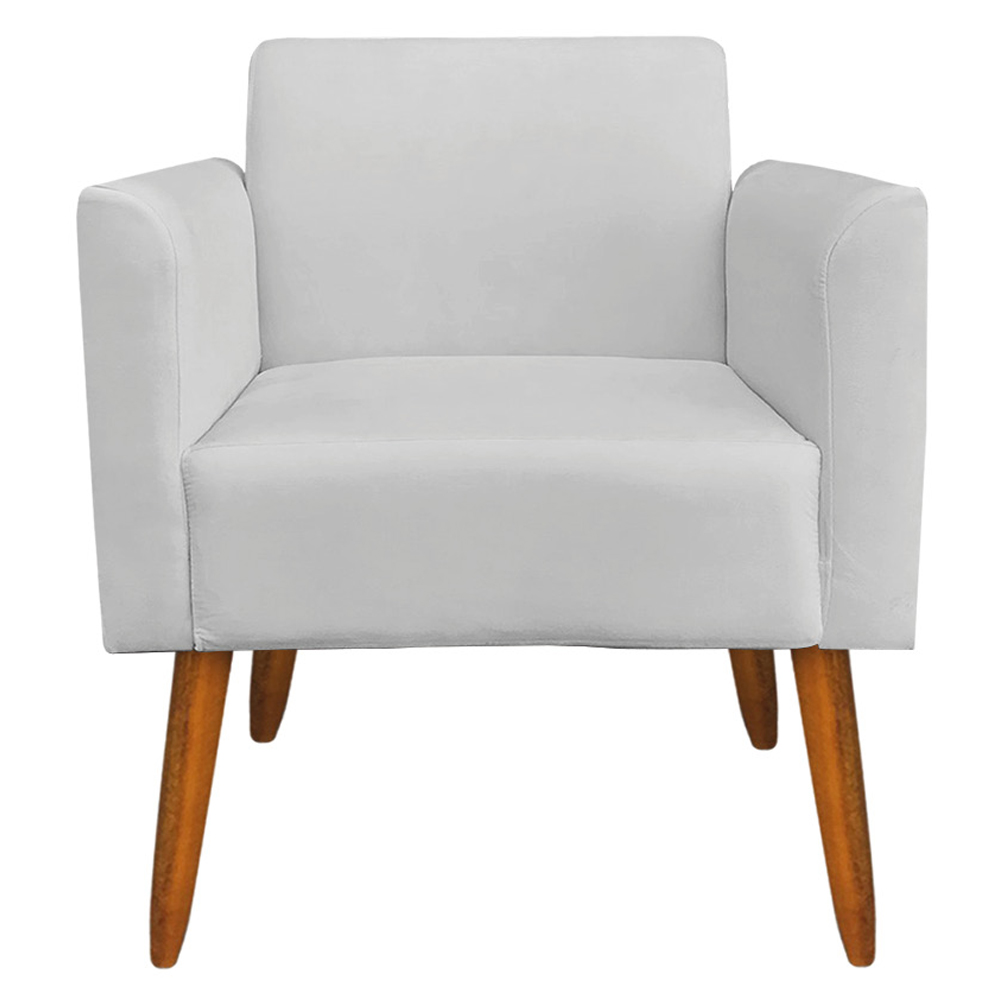 Kit 02 Poltronas Decorativas Isabella Pés Palito Madeira Suede Cinza G19 - Gran Belo