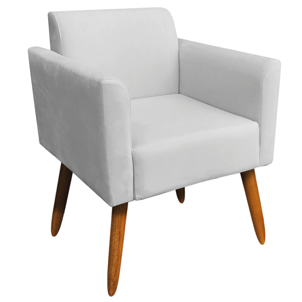 Kit 02 Poltronas Decorativas Isabella Pés Palito Madeira Suede Cinza G19 - Gran Belo