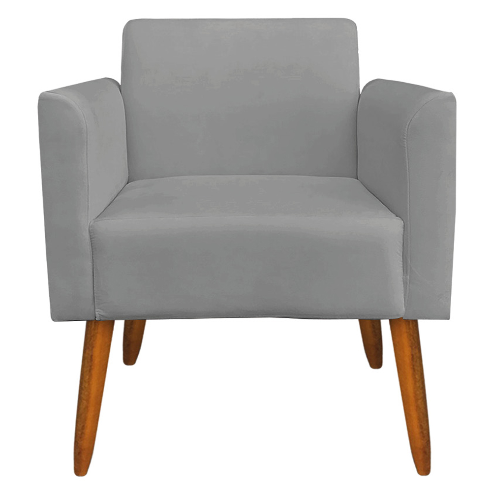 Kit 02 Poltronas Decorativas Isabella Pés Palito Madeira Suede Grafite G19 - Gran Belo