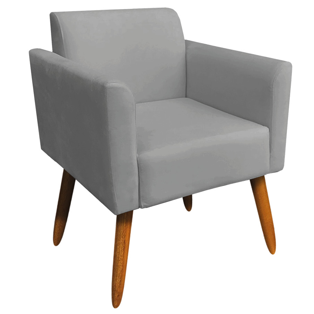 Kit 02 Poltronas Decorativas Isabella Pés Palito Madeira Suede Grafite G19 - Gran Belo