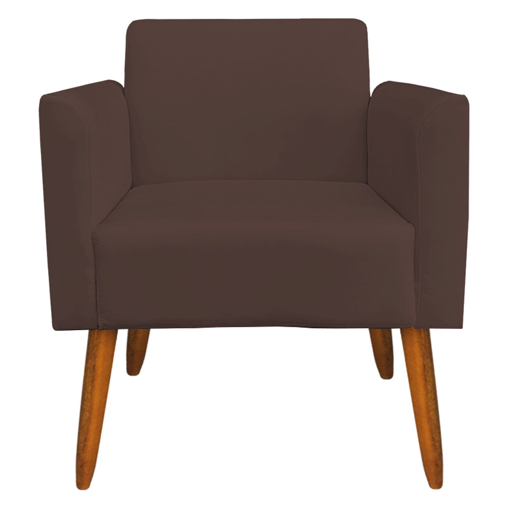 Kit 02 Poltronas Decorativas Isabella Pés Palito Madeira Suede Marrom G19 - Gran Belo