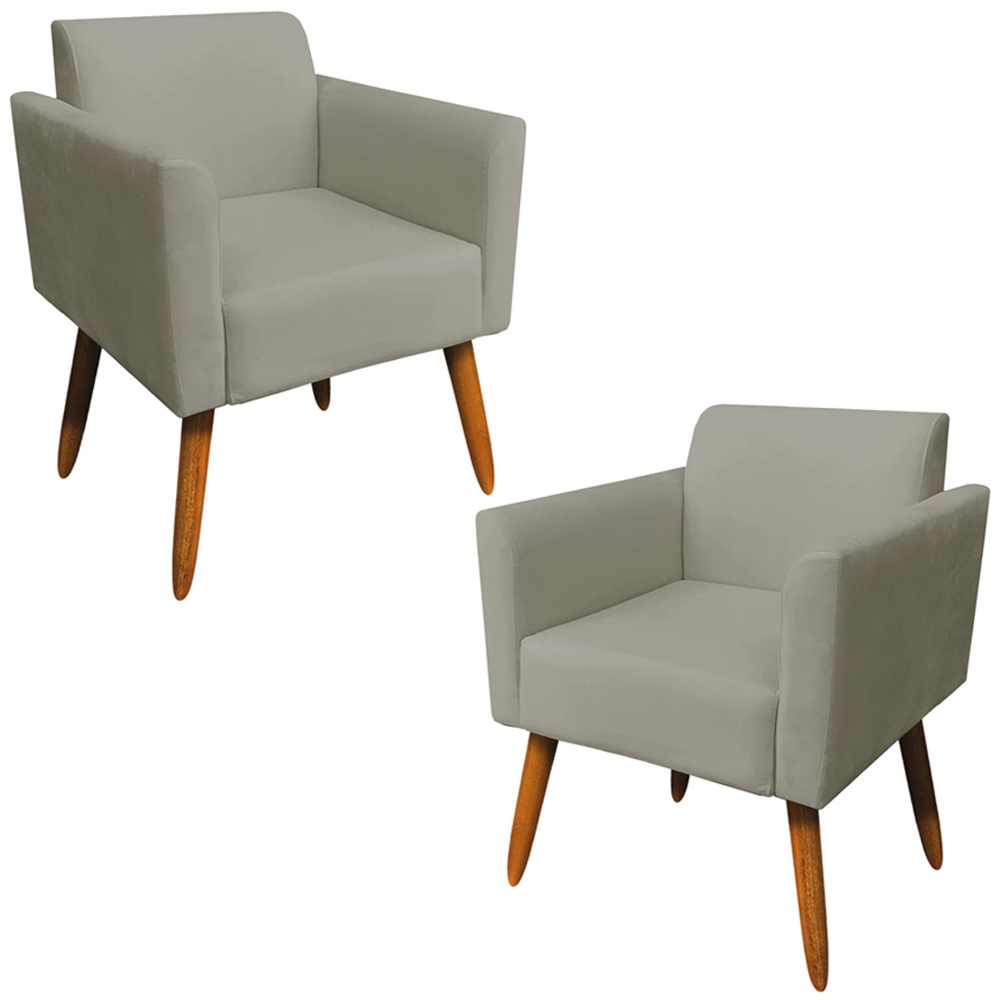 Kit 02 Poltronas Decorativas Isabella Pés Palito Madeira Suede Nude G19 - Gran Belo