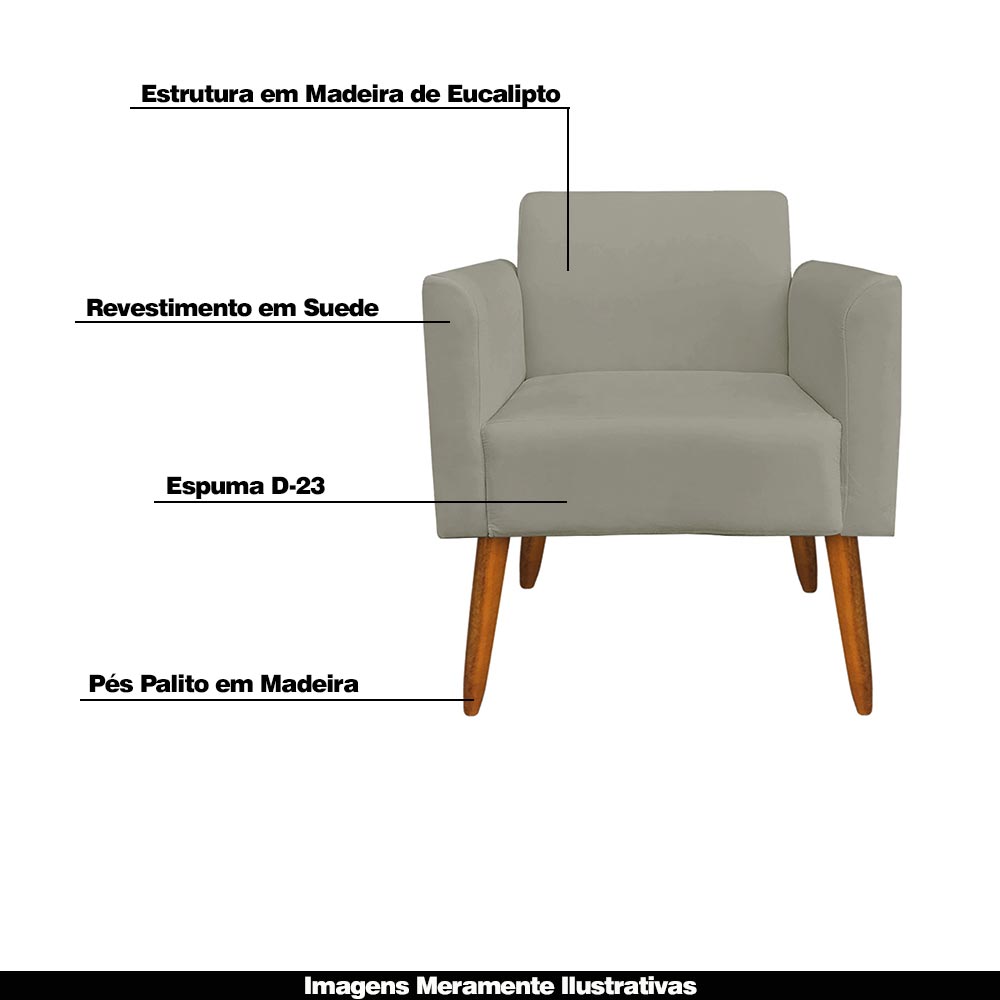 Kit 02 Poltronas Decorativas Isabella Pés Palito Madeira Suede Nude G19 - Gran Belo