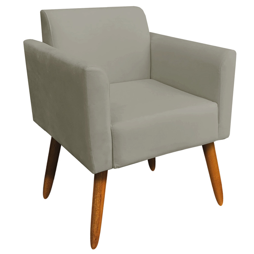 Kit 02 Poltronas Decorativas Isabella Pés Palito Madeira Suede Nude G19 - Gran Belo