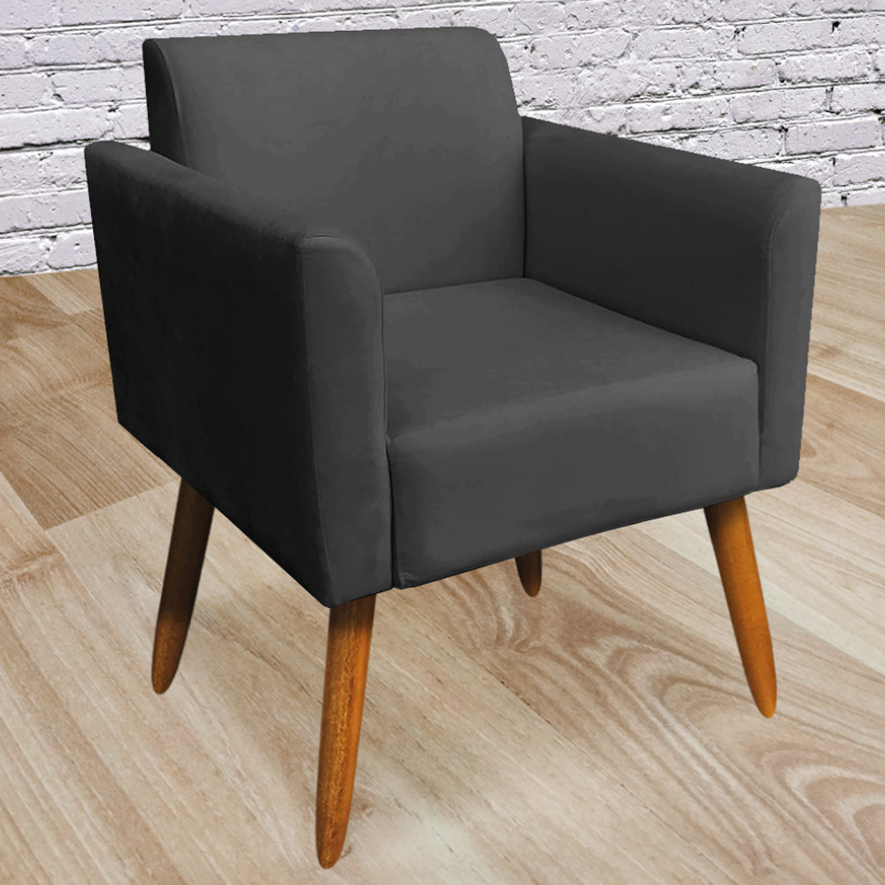 Kit 02 Poltronas Decorativas Isabella Pés Palito Madeira Suede Preto G19 - Gran Belo