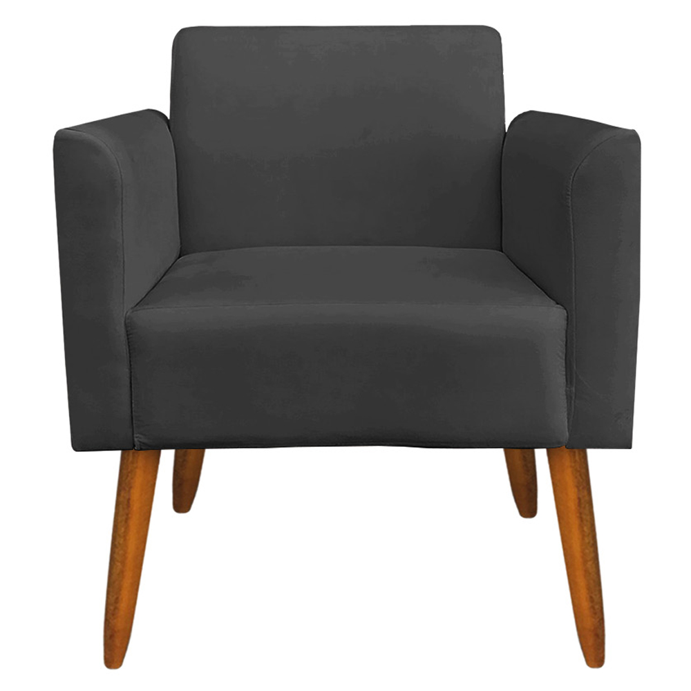 Kit 02 Poltronas Decorativas Isabella Pés Palito Madeira Suede Preto G19 - Gran Belo