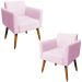 Kit 02 Poltronas Decorativas Isabella Pés Palito Madeira Suede Rosa Bebê G19 - Gran Belo