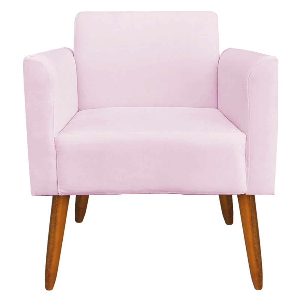 Kit 02 Poltronas Decorativas Isabella Pés Palito Madeira Suede Rosa Bebê G19 - Gran Belo