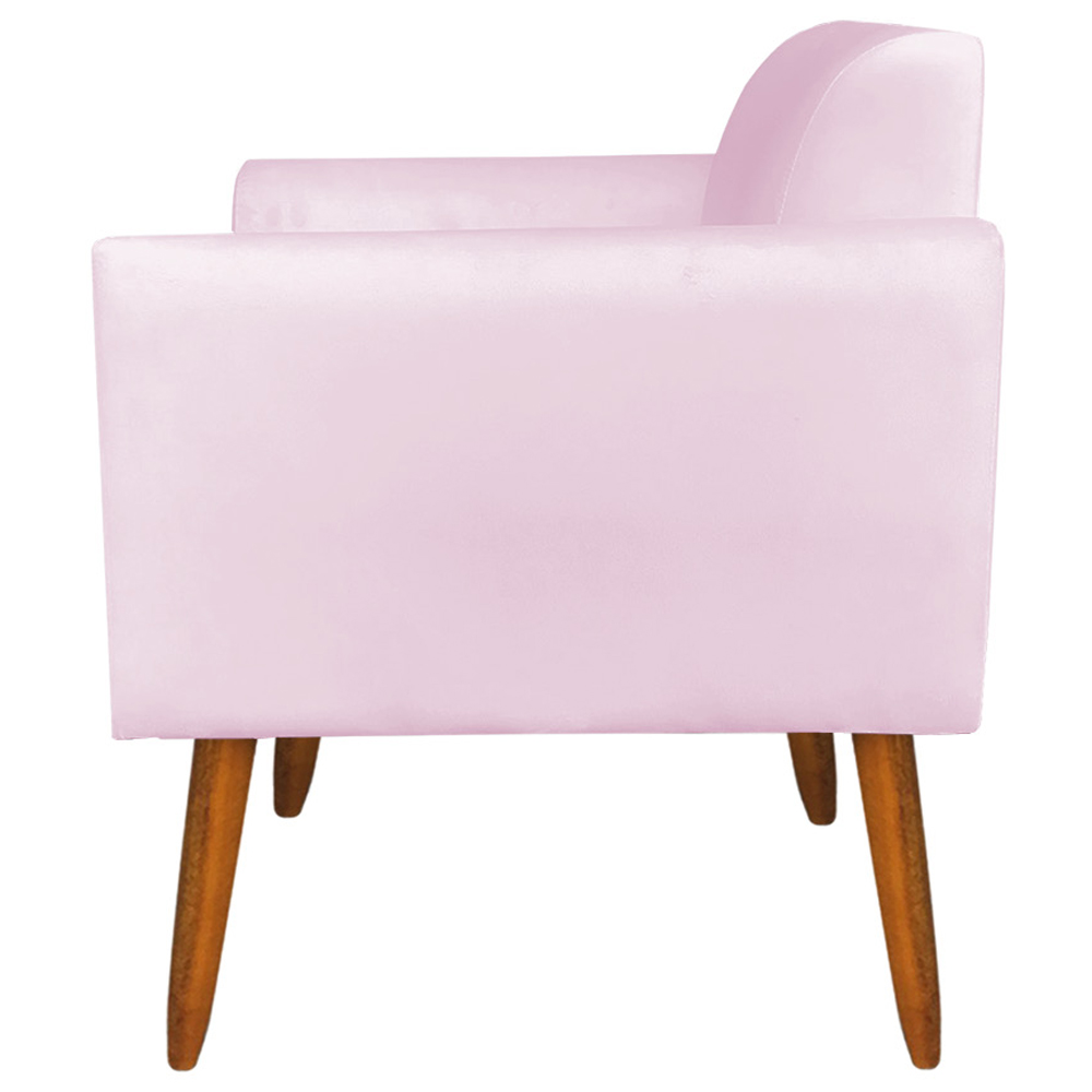 Kit 02 Poltronas Decorativas Isabella Pés Palito Madeira Suede Rosa Bebê G19 - Gran Belo
