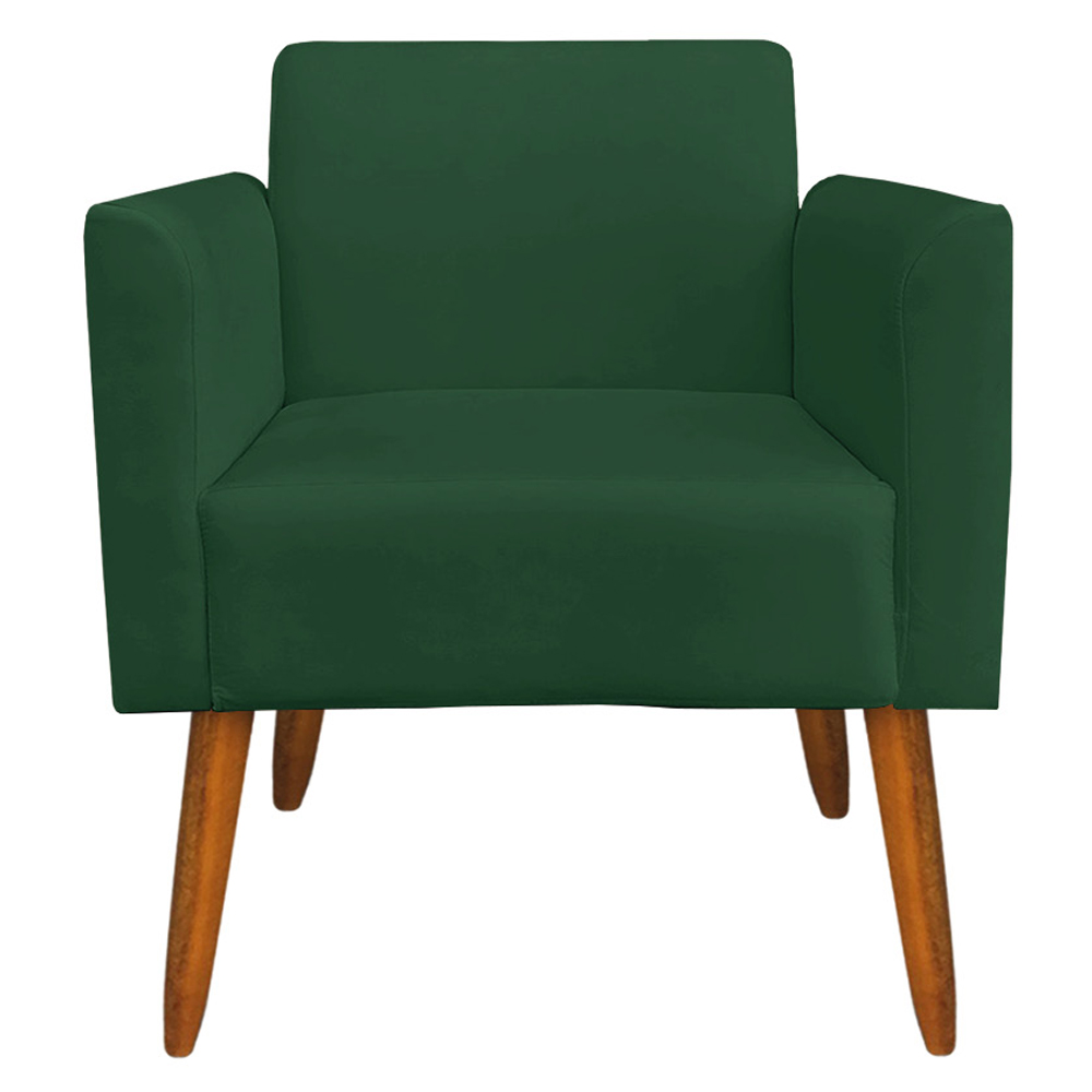 Kit 02 Poltronas Decorativas Isabella Pés Palito Madeira Suede Verde G19 - Gran Belo