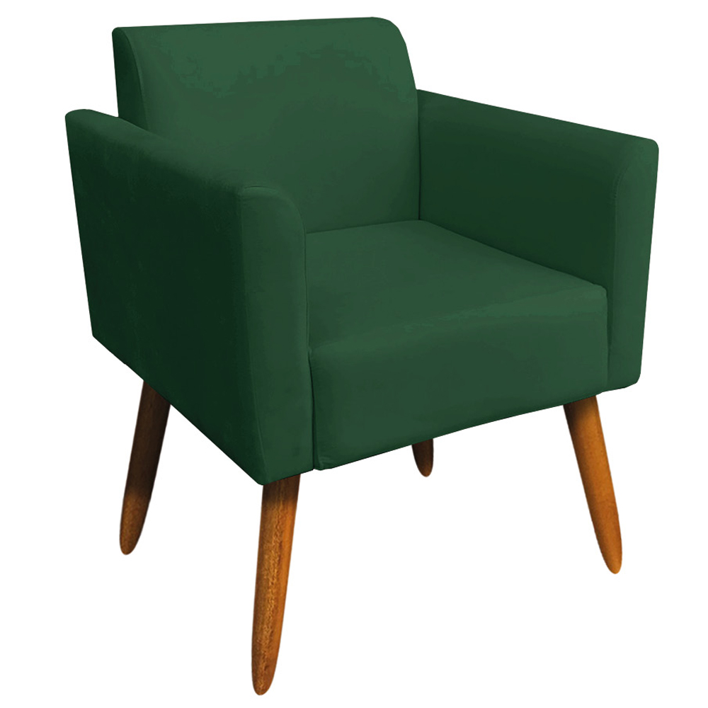 Kit 02 Poltronas Decorativas Isabella Pés Palito Madeira Suede Verde G19 - Gran Belo