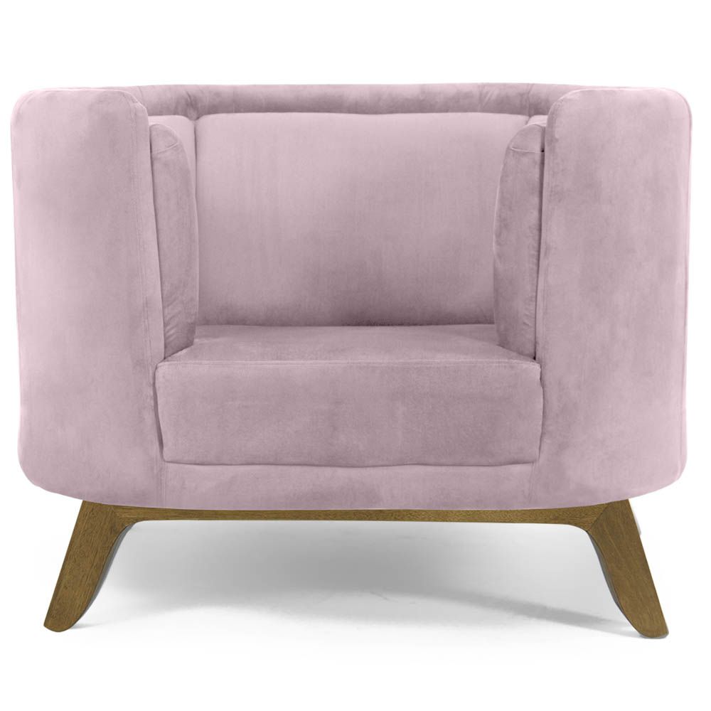 Kit 02 Poltronas Decorativas Para Sala de Estar Base de Madeira Ferrara Veludo Rosê G15 - Gran Belo