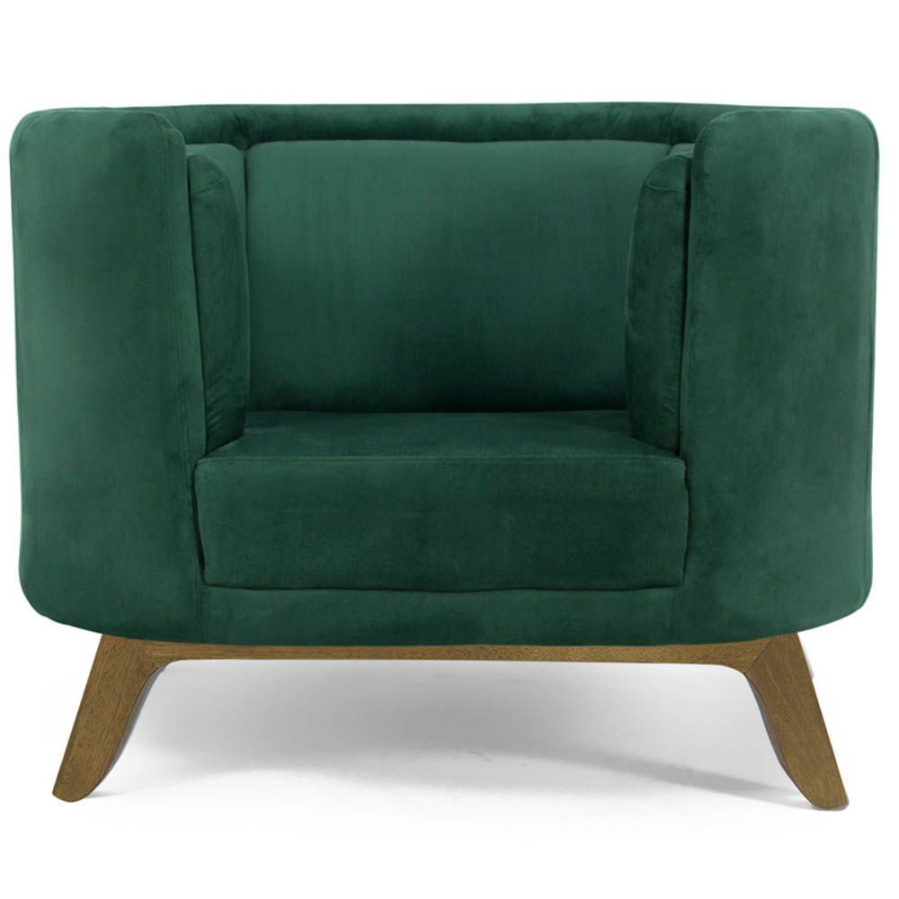 Kit 02 Poltronas Decorativas Para Sala de Estar Base de Madeira Ferrara Veludo Verde G15 - Gran Belo