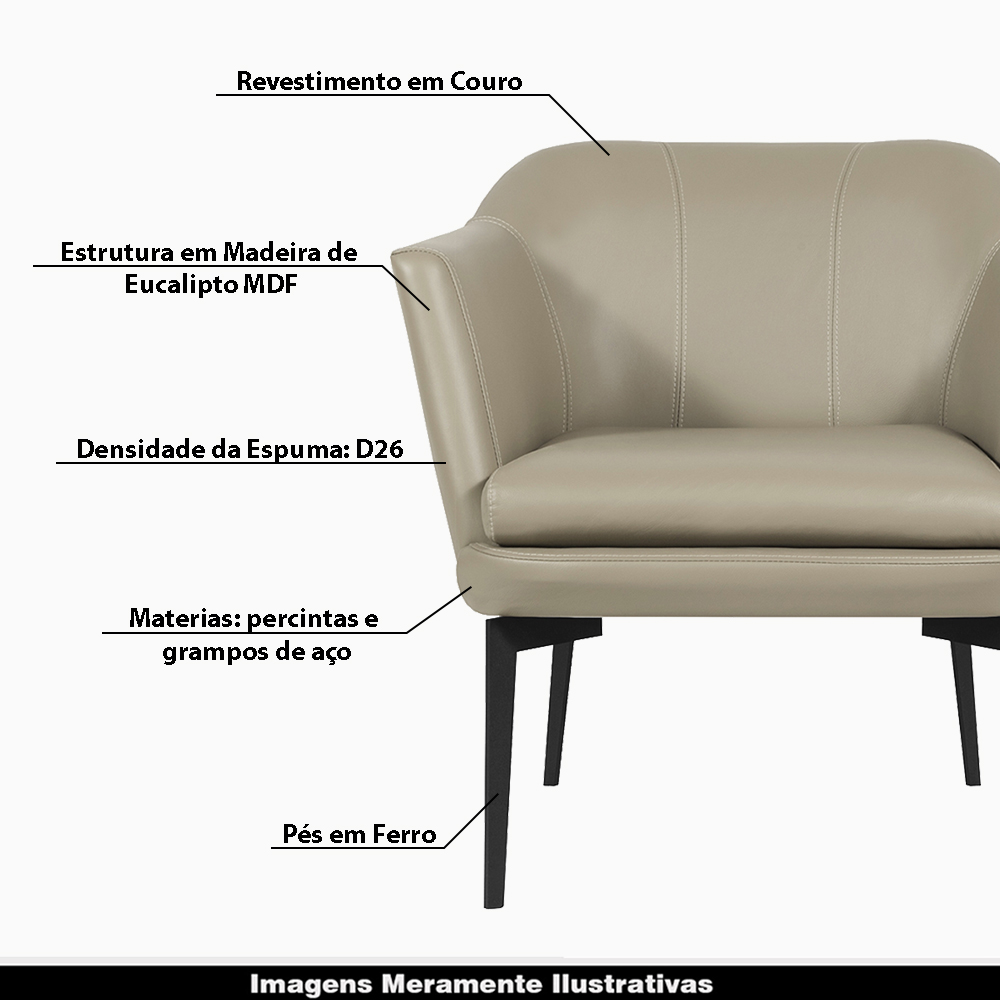 Kit 02 Poltronas Decorativas Rosalie Couro Bege G34 - Gran Belo