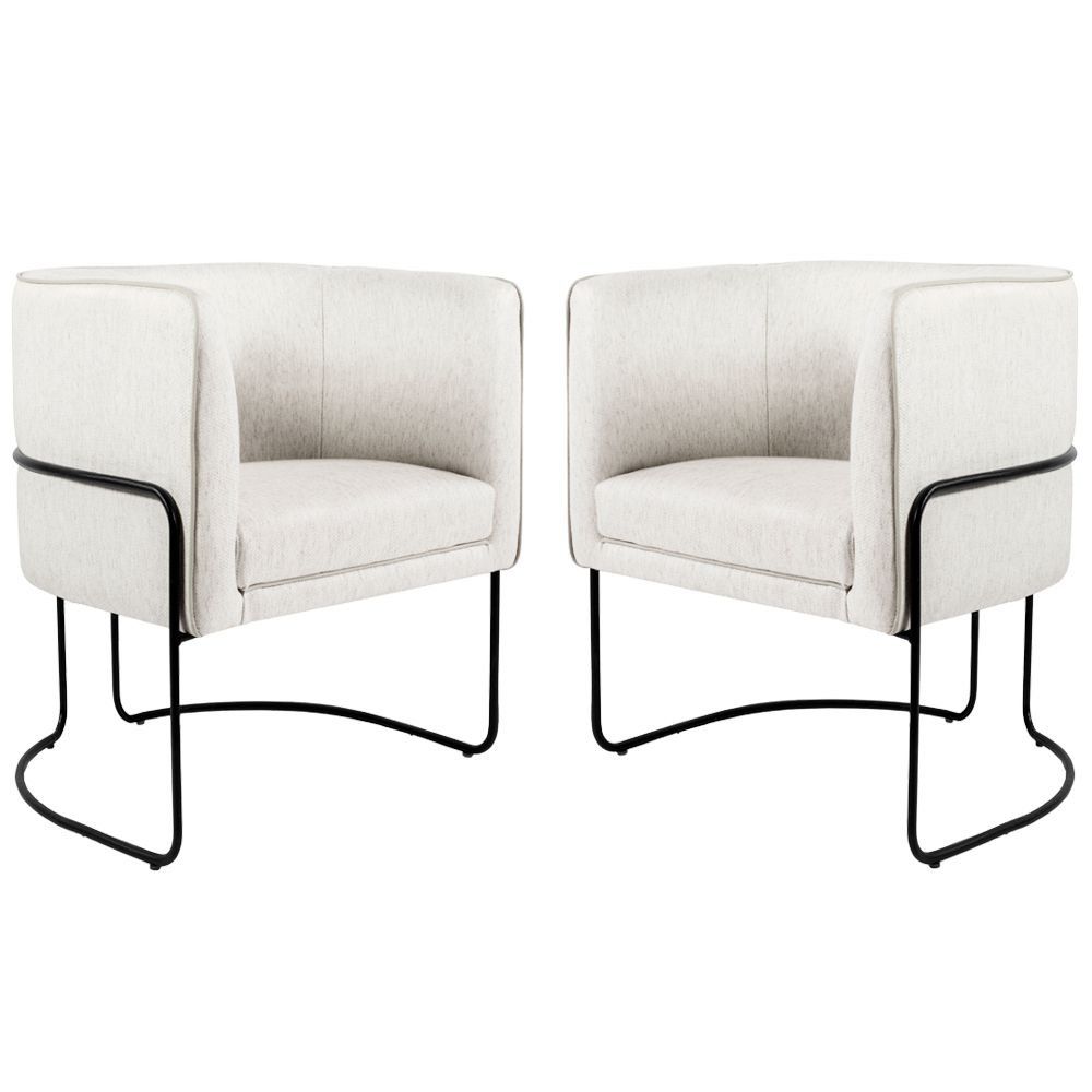 Kit 02 Poltronas Decorativas Sala de Estar Base de Aço Preto Nix Linho Creme - Gran Belo