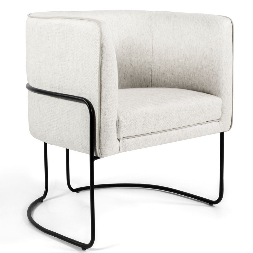 Kit 02 Poltronas Decorativas Sala de Estar Base de Aço Preto Nix Linho Creme - Gran Belo