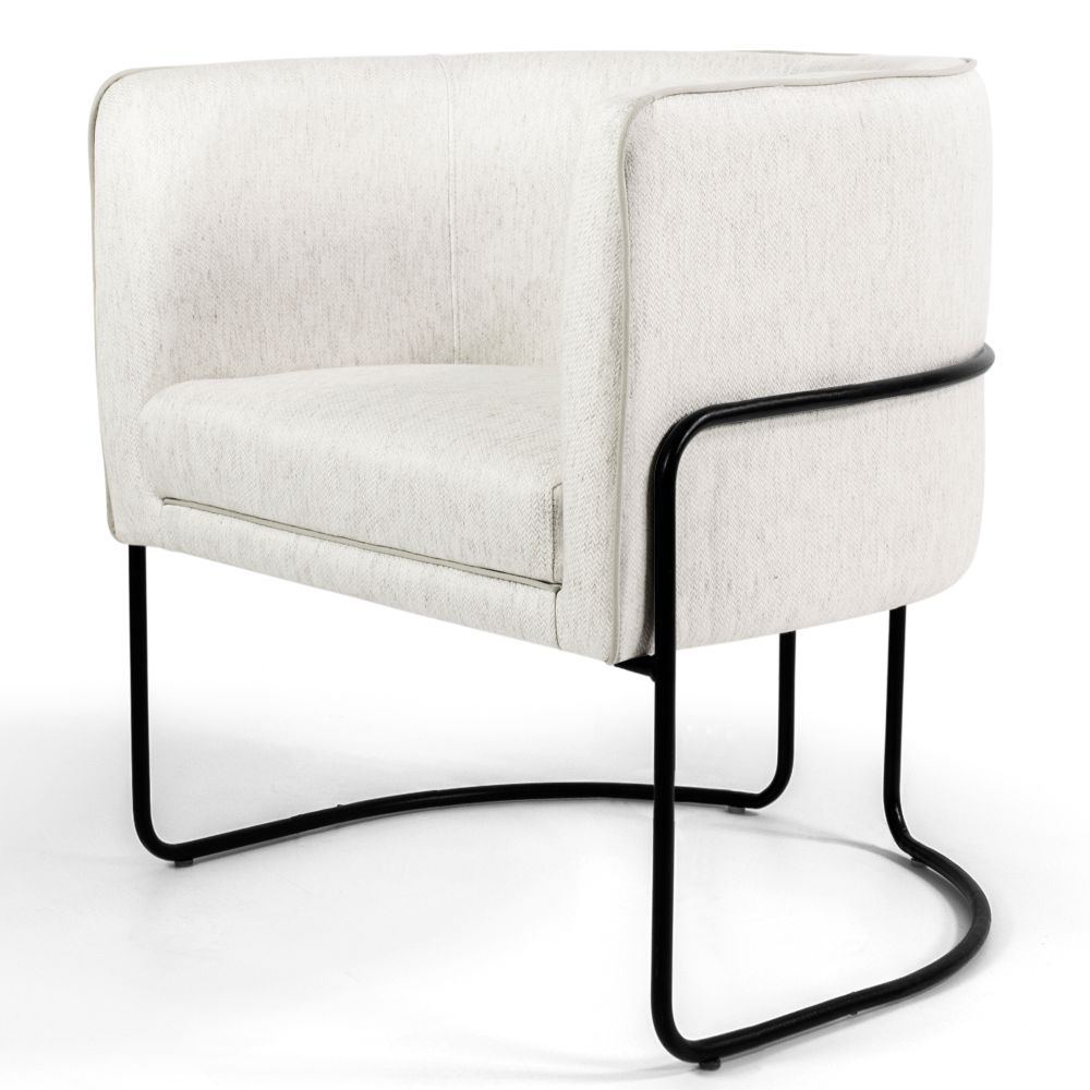 Kit 02 Poltronas Decorativas Sala de Estar Base de Aço Preto Nix Linho Creme - Gran Belo