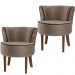 Kit 02 Poltronas Decorativas Sala de Estar Base de Madeira Ayla Veludo Marrom Claro G15 - Gran Belo