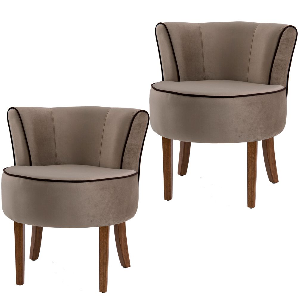 Kit 02 Poltronas Decorativas Sala de Estar Base de Madeira Ayla Veludo Marrom Claro G15 - Gran Belo