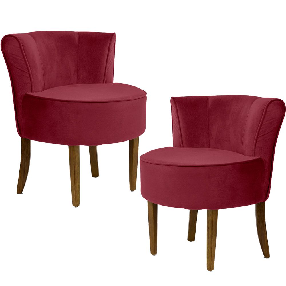 Kit 02 Poltronas Decorativas Sala de Estar Base de Madeira Ayla Veludo Marsala G15 - Gran Belo