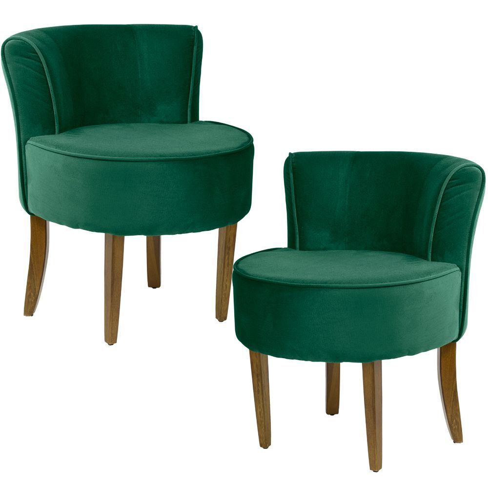 Kit 02 Poltronas Decorativas Sala de Estar Base de Madeira Ayla Veludo Verde G15 - Gran Belo