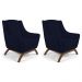 Kit 02 Poltronas Decorativas Sala de Estar Base de Madeira Naomi Veludo Azul Marinho G15 - Gran Belo