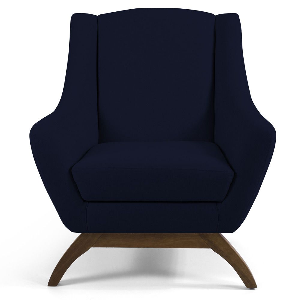 Kit 02 Poltronas Decorativas Sala de Estar Base de Madeira Naomi Veludo Azul Marinho G15 - Gran Belo