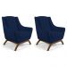 Kit 02 Poltronas Decorativas Sala de Estar Base de Madeira Naomi Veludo Azul Oxford G15 - Gran Belo