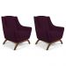 Kit 02 Poltronas Decorativas Sala de Estar Base de Madeira Naomi Veludo Roxo Grape G15 - Gran Belo