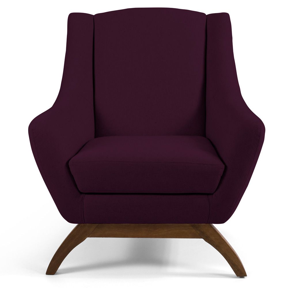 Kit 02 Poltronas Decorativas Sala de Estar Base de Madeira Naomi Veludo Roxo Grape G15 - Gran Belo