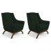 Kit 02 Poltronas Decorativas Sala de Estar Base de Madeira Naomi Veludo Verde Musgo - Gran Belo