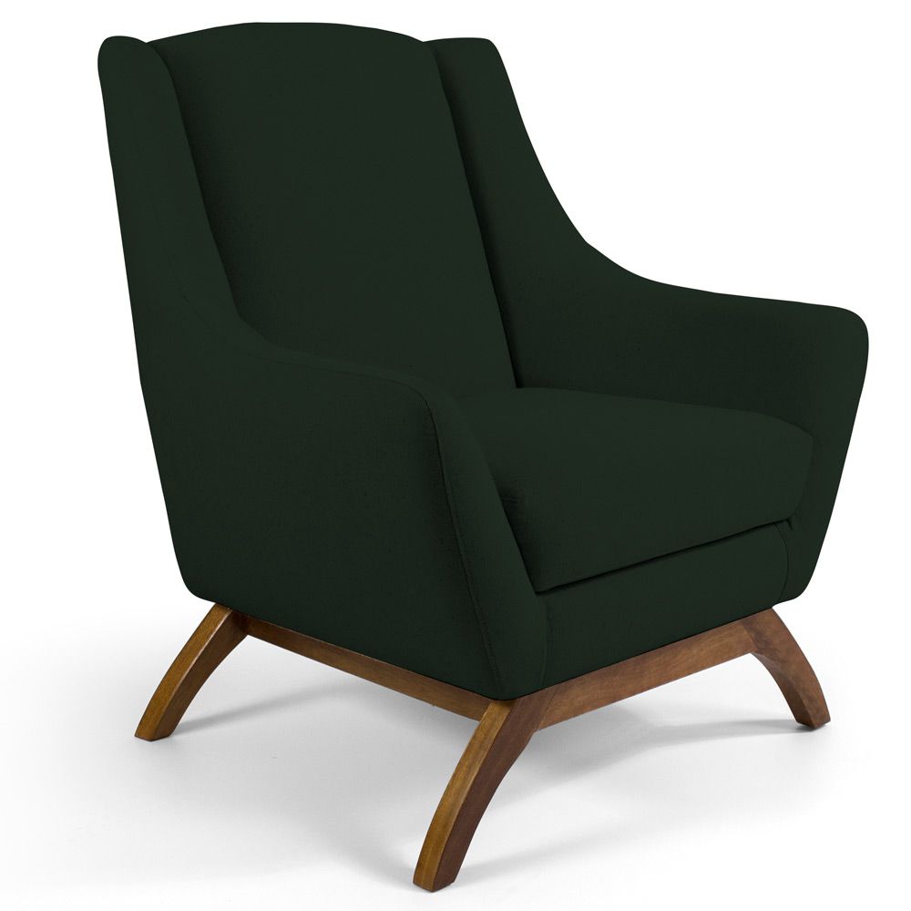 Kit 02 Poltronas Decorativas Sala de Estar Base de Madeira Naomi Veludo Verde Musgo - Gran Belo