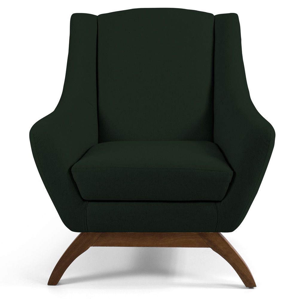Kit 02 Poltronas Decorativas Sala de Estar Base de Madeira Naomi Veludo Verde Musgo - Gran Belo