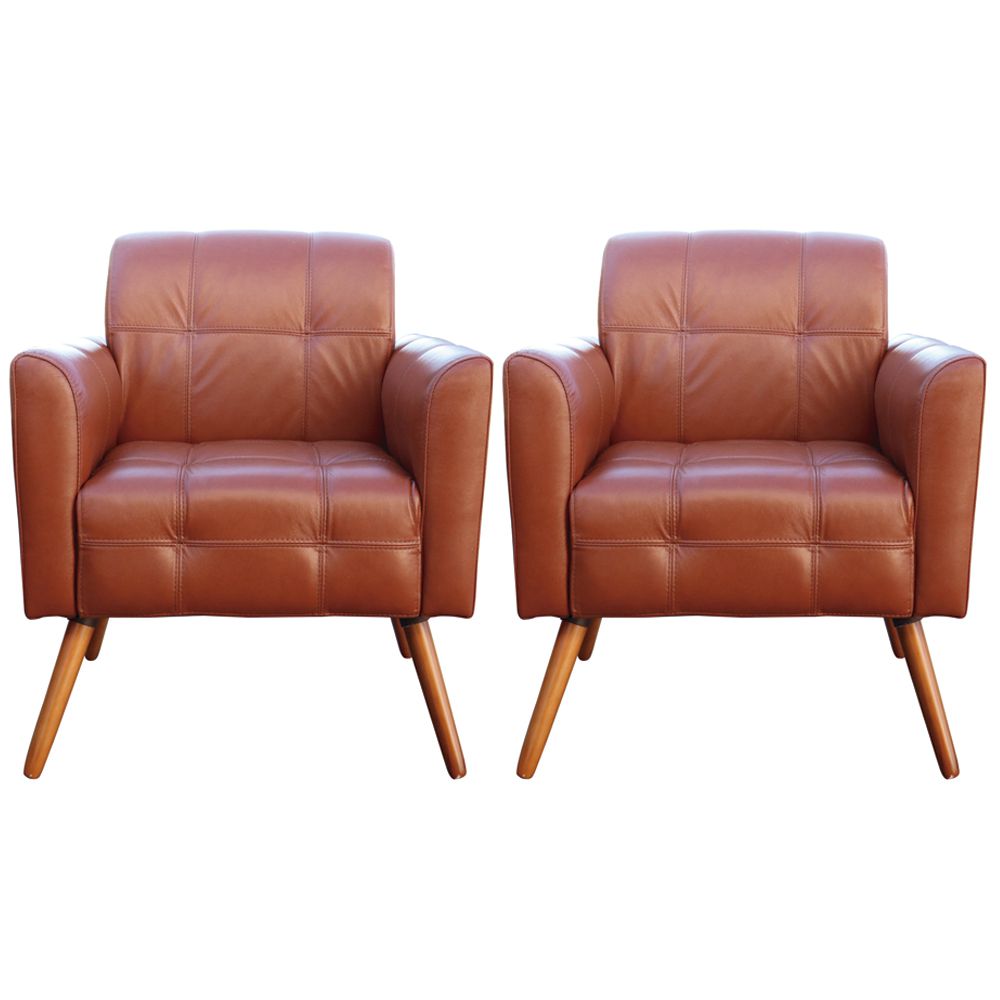 Kit 02 Poltronas Decorativas Sala de Estar Bia Couro Caramelo G58 - Gran Belo