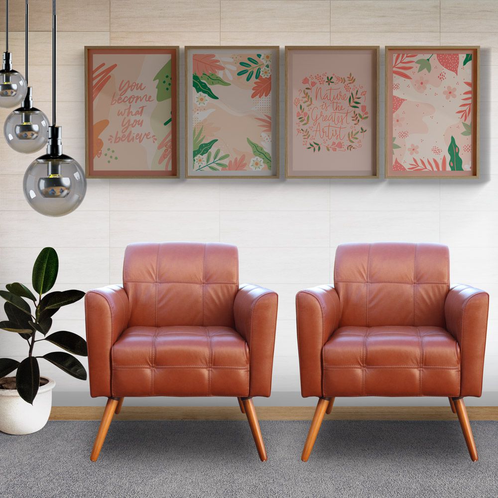 Kit 02 Poltronas Decorativas Sala de Estar Bia Couro Caramelo G58 - Gran Belo